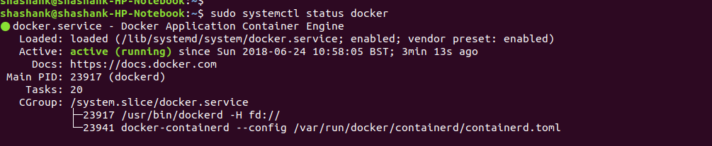 Ubuntu - Docker service status